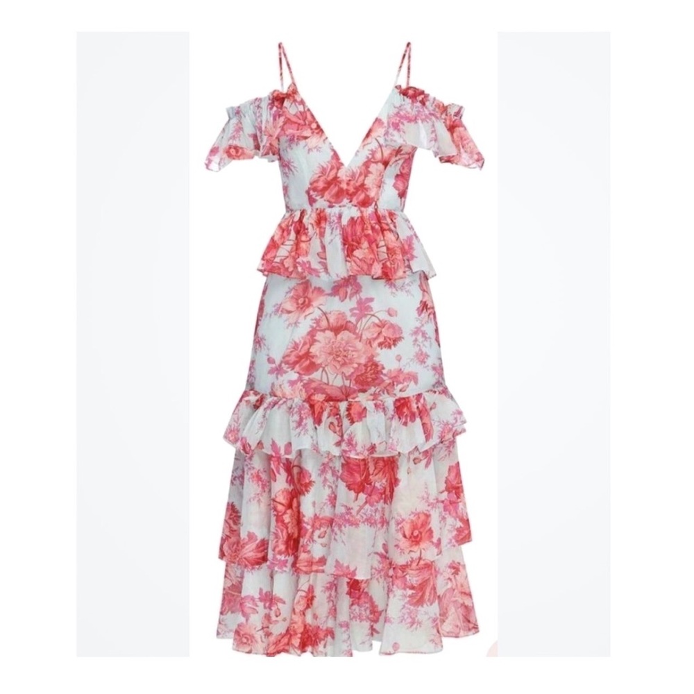 Alice McCall Pink Flamingo floral Ruffle Maxi Dress